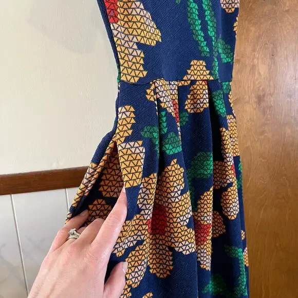 LULAROE | Amelia Dress Navy Sunflower‎ Short Sleeve Pockets Midi Stretchy XXS - Picture 6 of 10